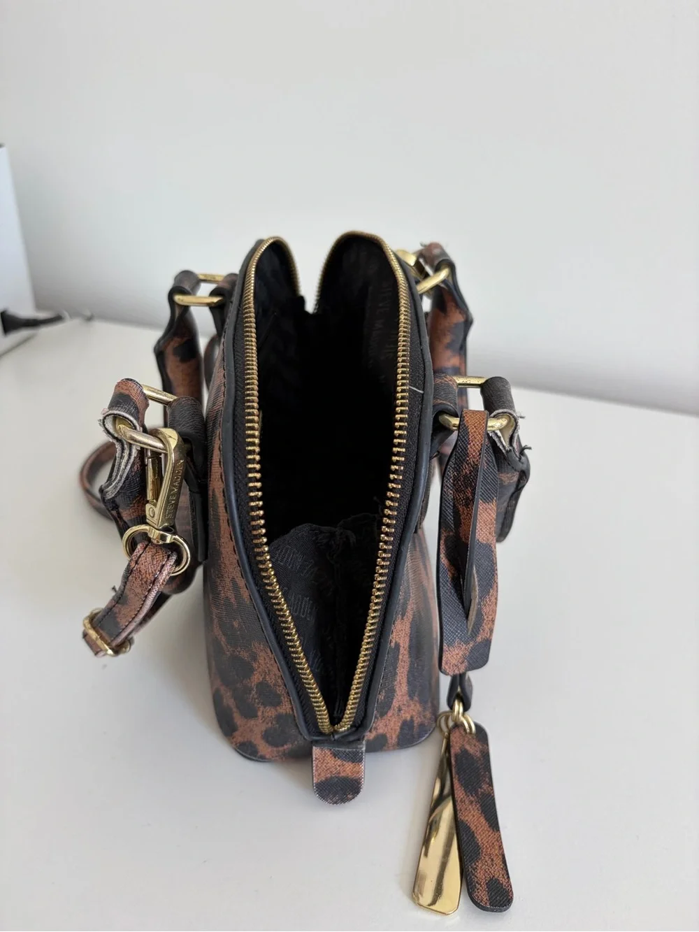 Steve Madden Leopard Print Mini Satchel in Brown and Black